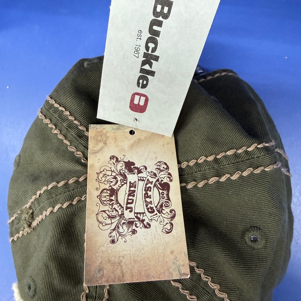 NWT Junk Gypsy Buckle Home Is Wherever I Roam Buffalo Distressed Hat Green JG015 - Picture 5 of 8
